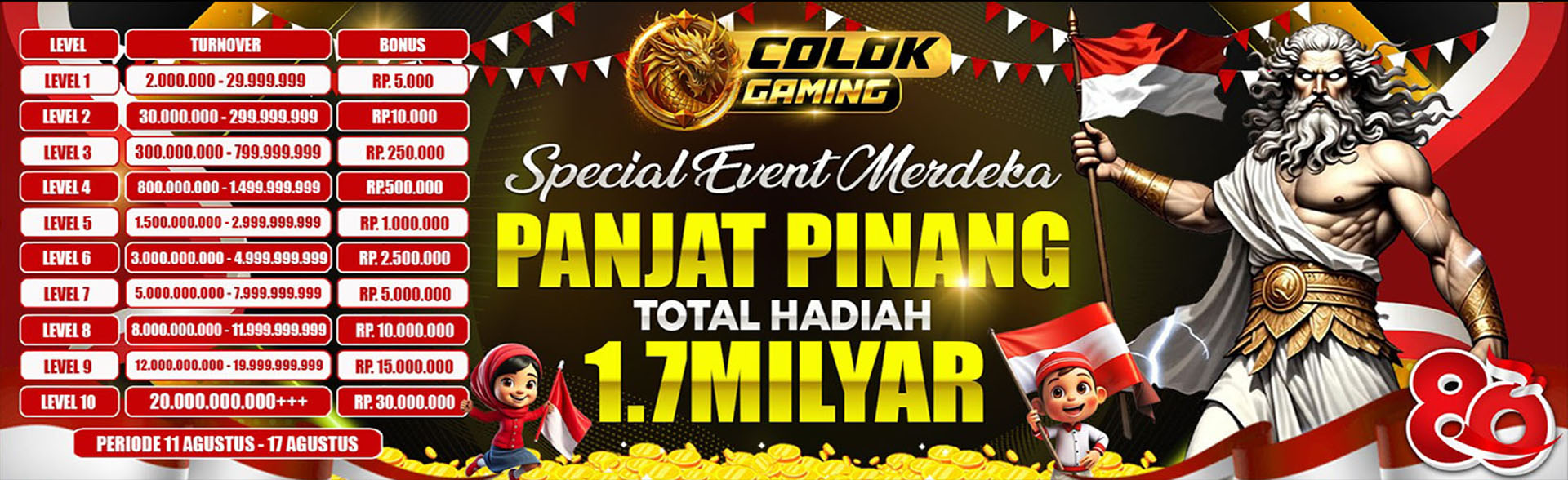 BONUS PANJAT PINANG EVENT MERDEKA (SEMUA PERMAINAN)